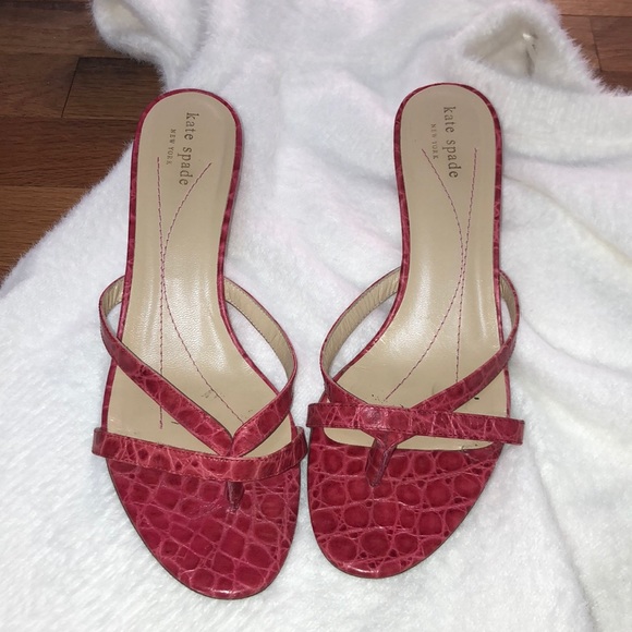 Kate Spade Red Crocodile Kitten Heels - Picture 2 of 4